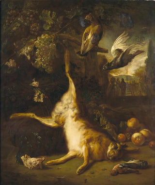 Flemish School - Game with a hare and birds a park landscape beyond.webp