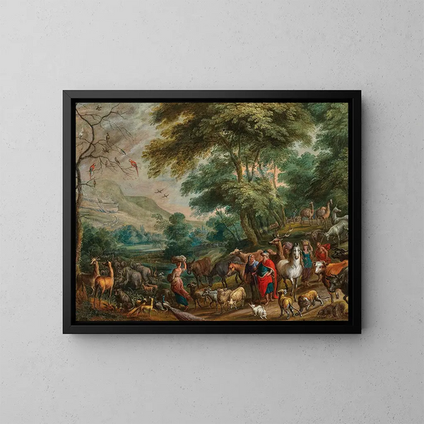 L'Entrée degli animali nell'Arca di Noè - Scuola fiamminga — quadro incorniciato alla parete