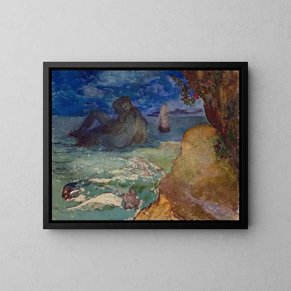 Coppia abbracciata in un paesaggio marino - Félix Bracquemond — quadro incorniciato alla parete