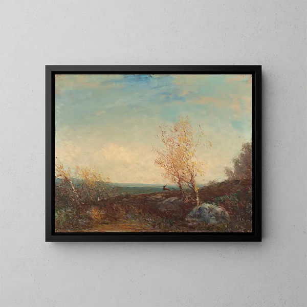 Cervo nella foresta di Fontainebleau - Félix Ziem — quadro incorniciato alla parete