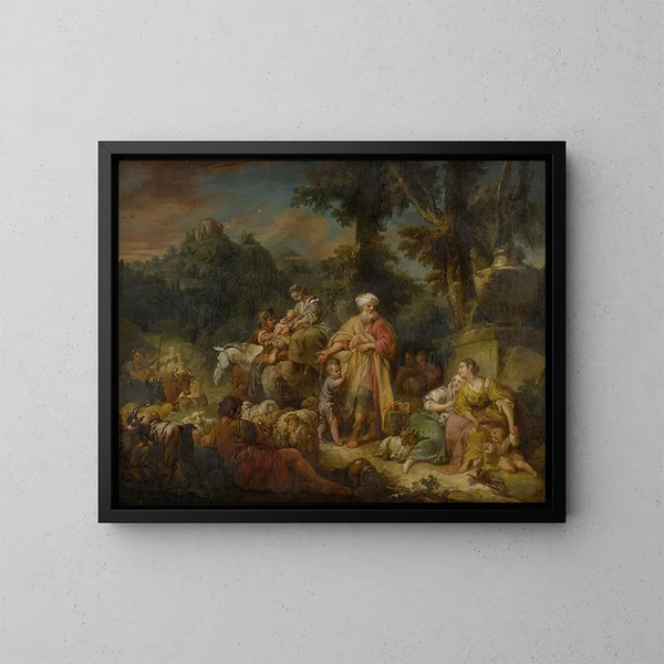 Jacob e la sua famiglia in viaggio verso l'Egitto - Scuola di François Boucher — quadro incorniciato alla parete