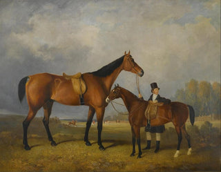 Follower Of William Barraud - A Groom With His Hack Holding His Masters Horse.webp
