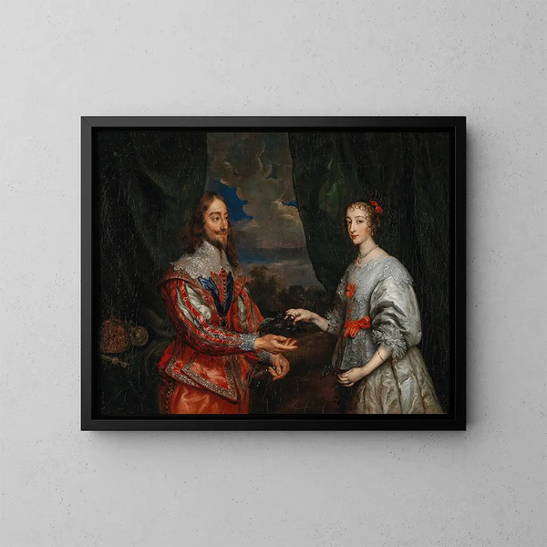 Ritratto del re Carlo I e della regina Maria Enrichette - Scuola di Antoine van Dyck — quadro incorniciato alla parete