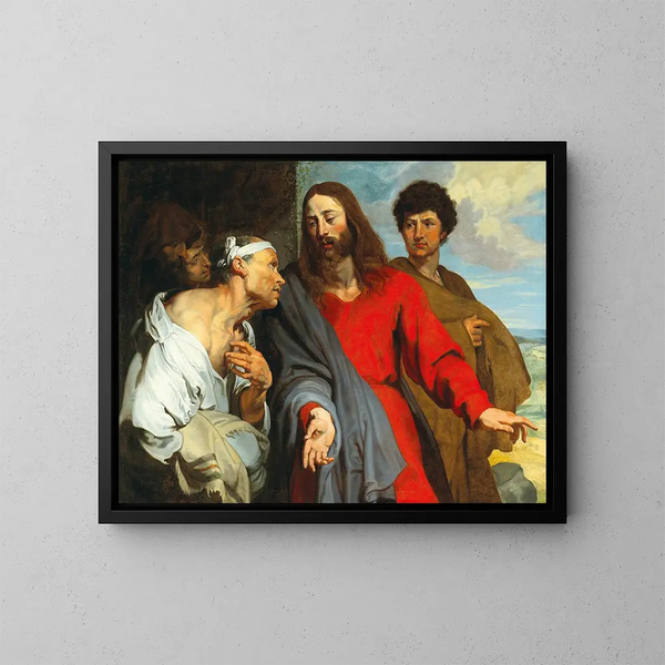La guarigione del paralitico - Scuola di Antoine van Dyck — quadro incorniciato alla parete
