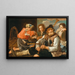 Giovani uomini che giocano a carte e un suonatore di cornamusa, allegoria dell'udito e della vista - Scuola di Eberhard Keil — quadro incorniciato alla parete