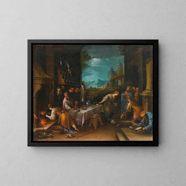 Il Cristo nella casa di Maria e Marta - Scuola di Jacopo da Ponte — quadro incorniciato alla parete