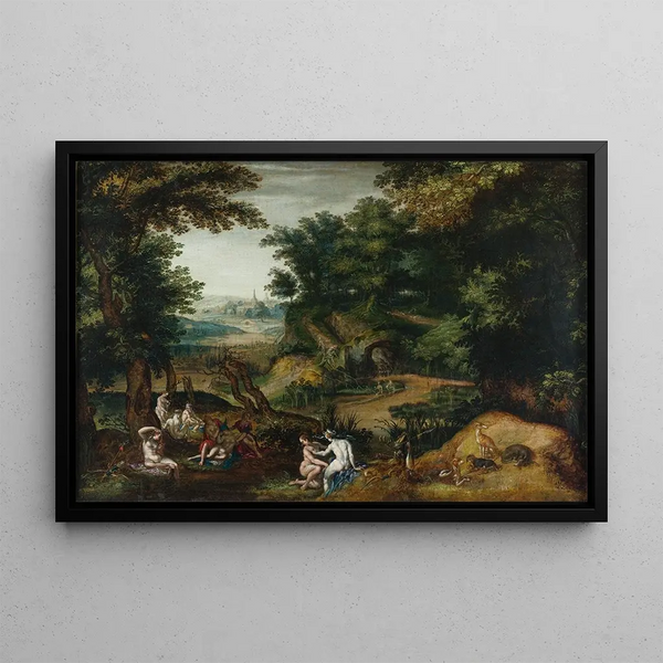 Diane e Callisto - Scuola di Joachim Anthonisz Wtewael — quadro incorniciato alla parete