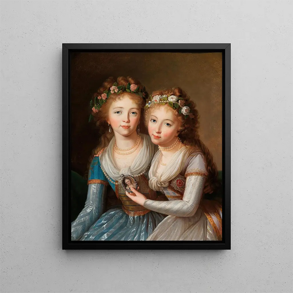 Ritratto doppio delle grandi duchesse Alexandra 1783-1801 e Hélène 1784-1803 Romanov, figlie dello zar Paolo I - Scuola di Marie-Louise Élisabeth Vigée Le Brun — quadro incorniciato alla parete