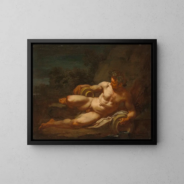Un dieu fleuve allongé dans un paysage - Scuola di Nicolas Poussin — quadro incorniciato alla parete