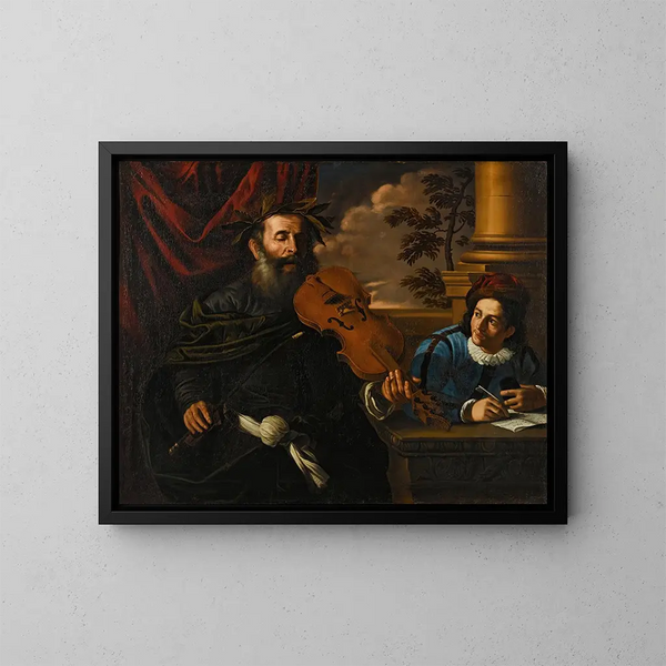 Omero che suona il violino in compagnia di uno studente - Scuola di Pier Francesco Mola — quadro incorniciato alla parete
