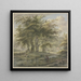 Foresta di querce con alcune capanne in primo piano, un pescatore - Jan Hulswit — quadro incorniciato alla parete