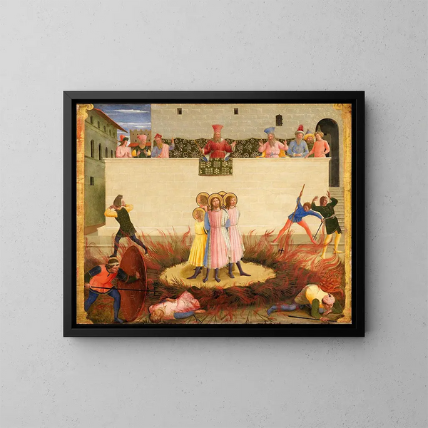 Santi Côme e Damiano e i loro fratelli sopravvissuti al rogo - Fra Angelico — quadro incorniciato alla parete