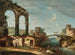 Paesaggio con rovine classiche e figure vicino a un fiume, un ponte in lontananza - Francesco Albotto — vista dell’opera