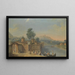 Vista capricciosa di una città fortificata con figure eleganti sul fiume - Francesco Battaglioli — quadro incorniciato alla parete