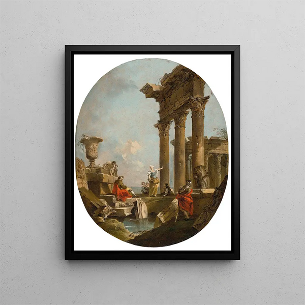 Un caprice architettonico con personaggi tra rovine classiche Un tempio oltre - Francesco Guardi — quadro incorniciato alla parete