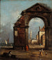 Caprice con arco trionfale in rovina e paesaggio del bordo della laguna - Francesco Guardi — vista dell’opera