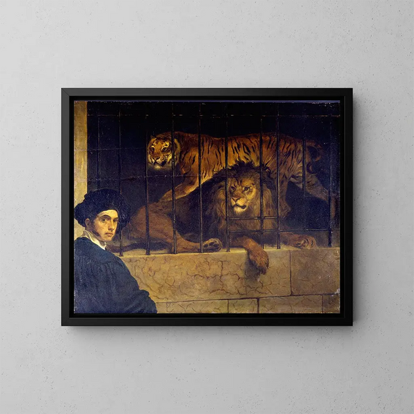 Autoritratto con una tigre e un leone - Francesco Hayez — quadro incorniciato alla parete
