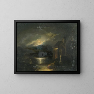 Paesaggio lunare con lago - Francesco Milani — quadro incorniciato alla parete