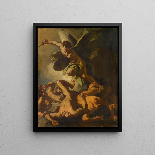 San Michele che scaccia gli angeli ribelli - Francesco Solimena — quadro incorniciato alla parete