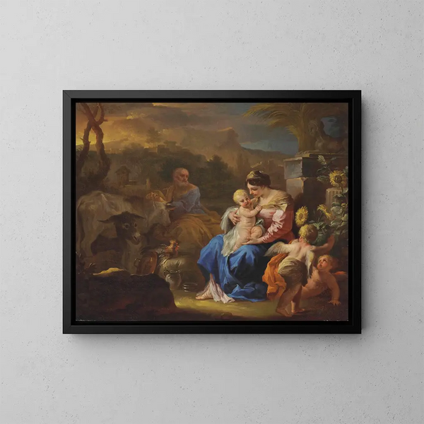 Il riposo durante la fuga in Egitto - Francesco Solimena — quadro incorniciato alla parete