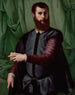 Ritratto d’uomo – Francesco Salviati — uomo barbuto con lettera davanti a un drappo verde