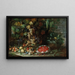 Un paniere rovesciato di frutta, fiori e verdure con una ghirlanda piena di fragole in un giardino di villa - Francesco della Questa — quadro incorniciato alla parete