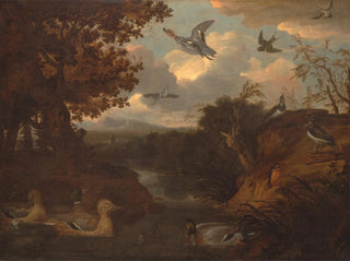 Francis Barlow - Ducks and Other Birds about a Stream in an Italianate Landscape.webp