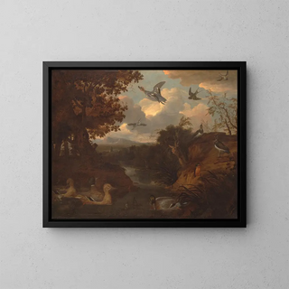 Francis Barlow - Ducks and Other Birds about a Stream in an Italianate Landscape.webp