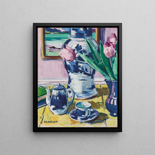Natura morta con tulipani e Iona - Francis Campbell Boileau Cadell — quadro incorniciato alla parete