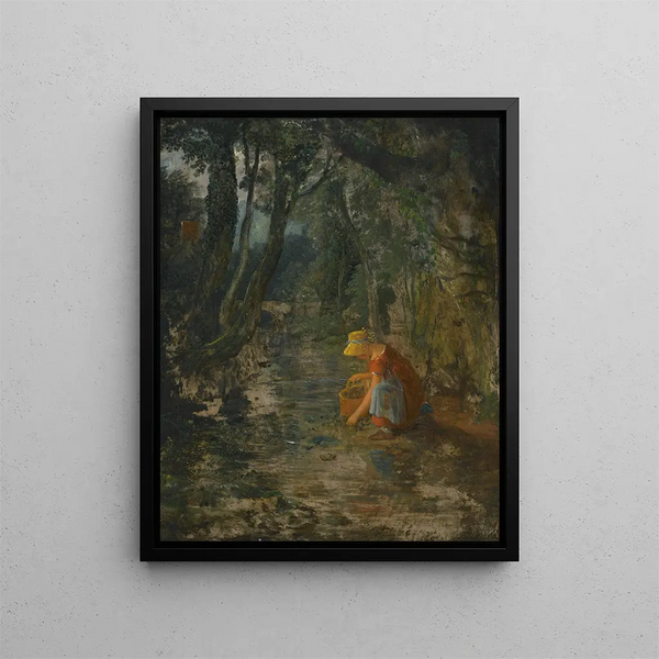 Francis Danby - A Girl Collecting Berries By a Brook In a Wooded Landscape.webp