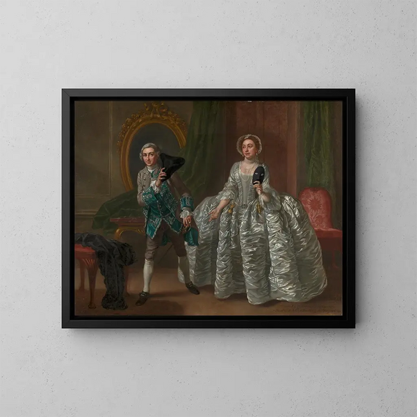 David Garrick e Mme Pritchard in Il marito sospettoso di Benjamin Hoadly - Francis Hayman — quadro incorniciato alla parete