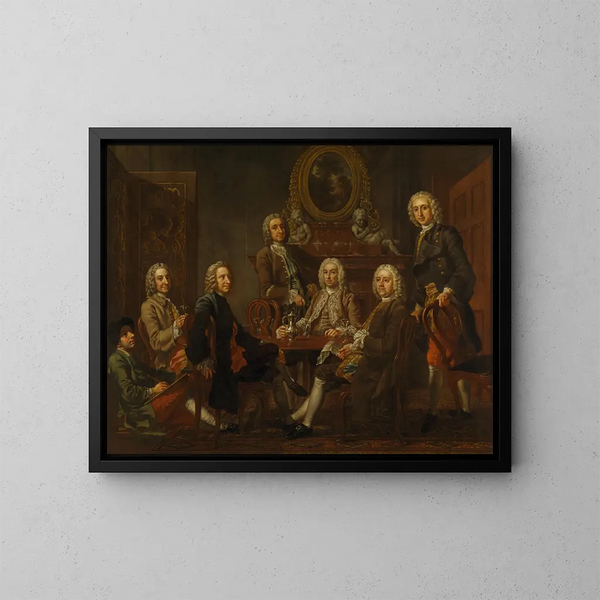 Ritratto di un gruppo di gentiluomini con l'artista - Francis Hayman — quadro incorniciato alla parete