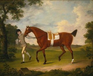 Francis Stringer - Sprightly A Ladys Hack Held By A Groom In A Landscape.webp