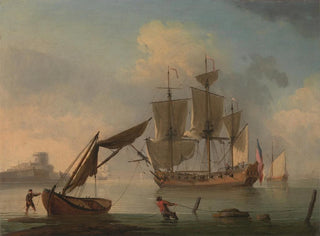 Un sloop inglese a riposo vicino alla costa - Francis Swaine — vista dell’opera