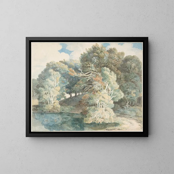 Alberi sul bordo del lago Peamore Park vicino a Exeter nel Devon - Francis Towne — quadro incorniciato alla parete