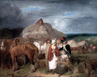 Soldato con donne di campagna che vendono nastri vicino a un accampamento militare - Francis Wheatley — vista dell’opera