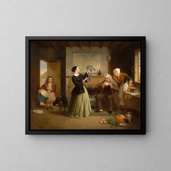 Il nuovo berretto - Francis William Edmonds — quadro incorniciato alla parete
