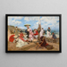 Donne eleganti sulla spiaggia con un cane - Francisco Miralles y Galup — quadro incorniciato alla parete