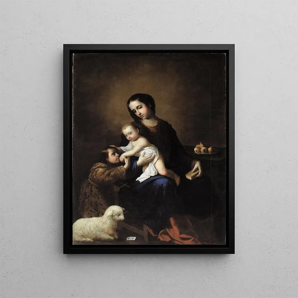 La Vergine con il Bambino e il piccolo San Giovanni Battista - Francisco de Zurbarán — quadro incorniciato alla parete