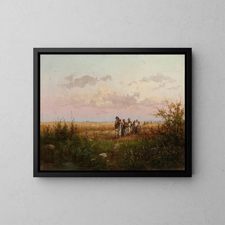 I mietitori che tornano dai campi - Franciszek Wąsowski — quadro incorniciato alla parete