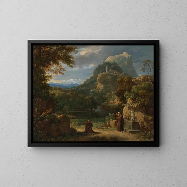 di Sant'Antonio di Padova che presenta due novizi a dei frati in un paesaggio montano - François-Xavier Fabre — quadro incorniciato alla parete
