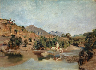 Frank Buchser - Moroccan Rider Crossing the Ford at Wad Boswicha.webp