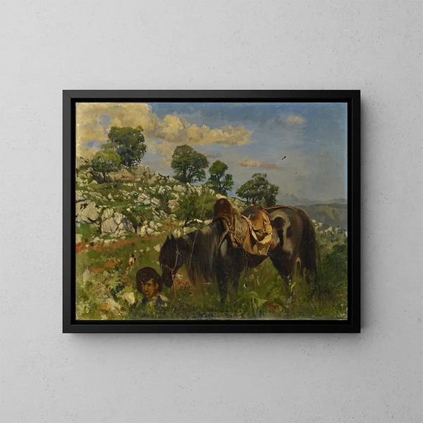 Cavaliere tra l'erba alta - Frank Buchser — quadro incorniciato alla parete