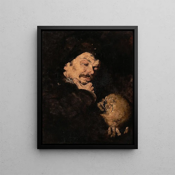 Uomo che tiene un cranio - Frank Duveneck — quadro incorniciato alla parete