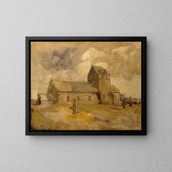 Chiesa e cimitero di paese in Bretagna - Frank Edwin Scott — quadro incorniciato alla parete
