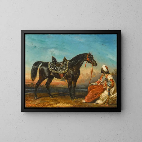 Un cavallo arabo e il suo stalliere in Egitto - François-Gabriel-Guillaume Lépaulle — quadro incorniciato alla parete
