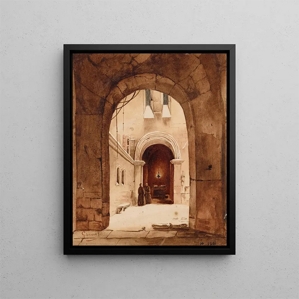 Due eremiti che passeggiano sotto archi - François-Marius Granet — quadro incorniciato alla parete