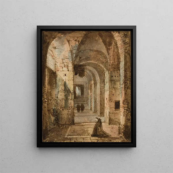 Ermite inginocchiato sotto le volte - François-Marius Granet — quadro incorniciato alla parete