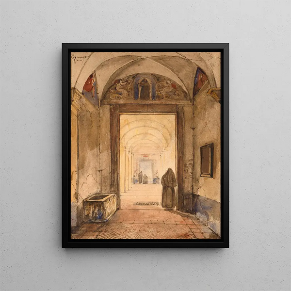 Interno del chiostro con un sarcofago - François-Marius Granet — quadro incorniciato alla parete
