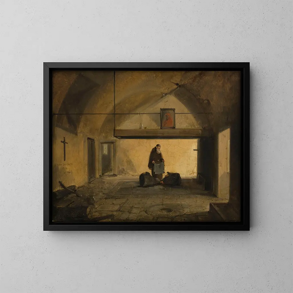 Un monaco in una sala di voto - François-Marius Granet — quadro incorniciato alla parete